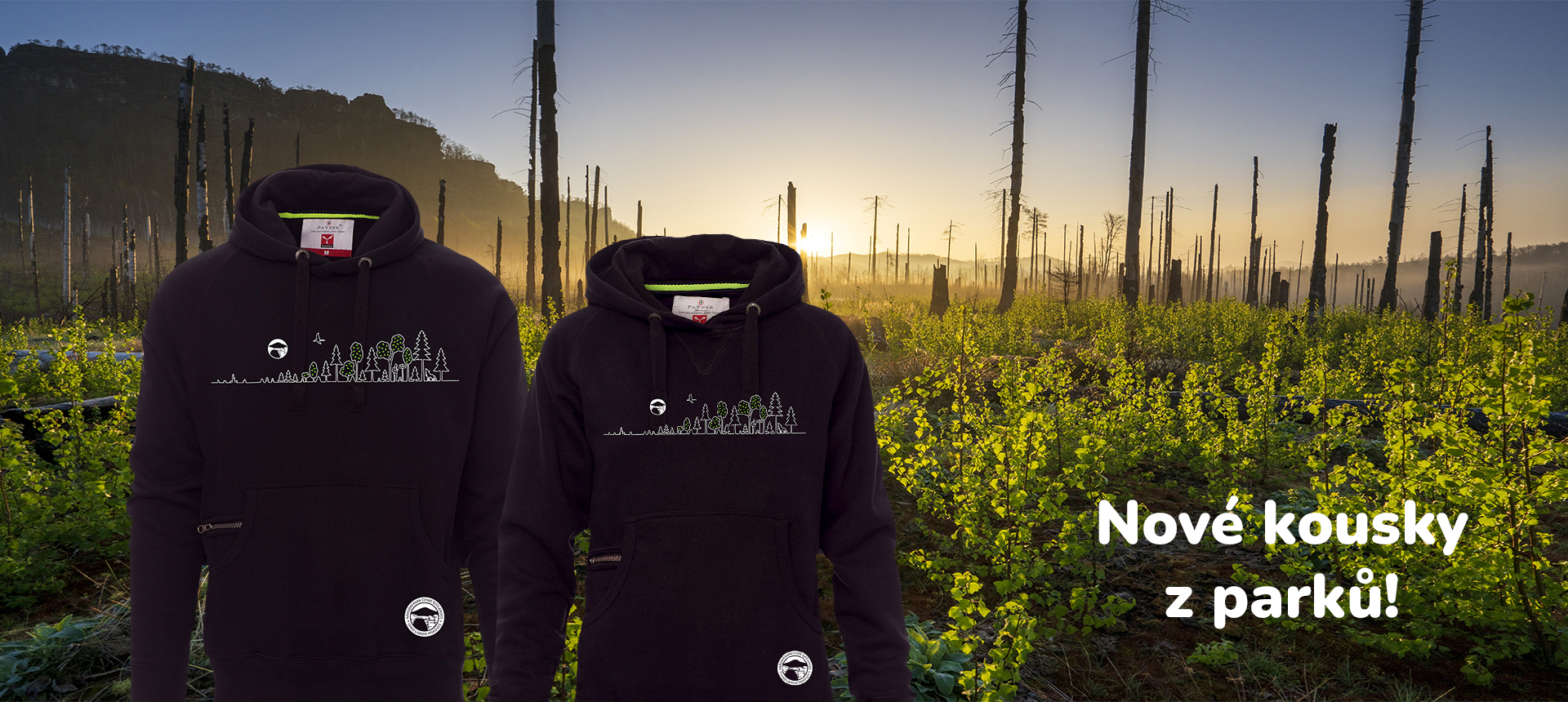 Banner mikiny obnova lesa_nové kousky z parků